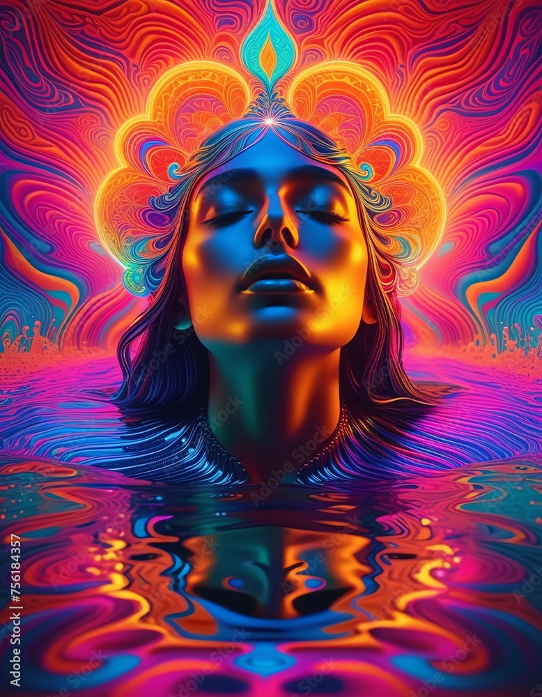 goddess woman in the water. meditation. illustration wallpaper