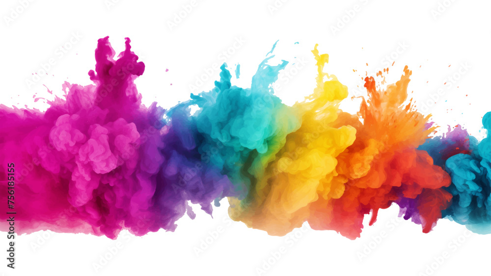 colorful vibrant rainbow Holi paint color powder explosion with bright colors isolated white background.	