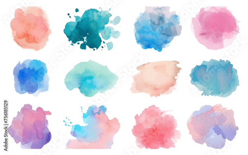 Set of watercolor circles brash multicolored. watercolor on white background. This is watercolor splash. It is drawn by hand transparent background. 