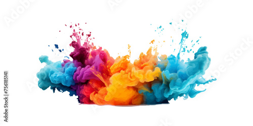 colorful vibrant rainbow Holi paint color powder explosion with bright colors isolated white background.	