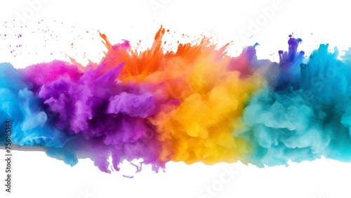 colorful vibrant rainbow Holi paint color powder explosion with bright colors isolated white background.	