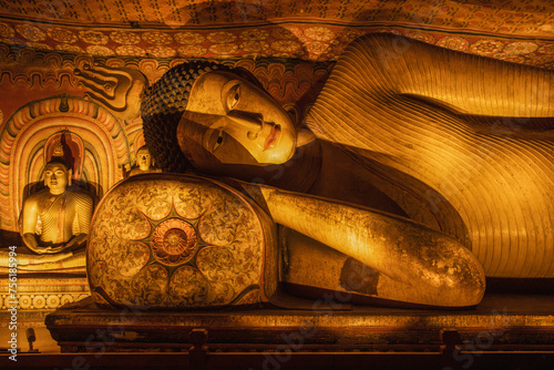 Reclining Buddha Statue at Rangiri Dambulla Royal Cave Temple, Dambulla, Sri Lanka. photo