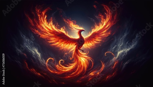 A stunning digital art illustration of a phoenix rising in a blaze of flames, symbolizing rebirth and transformation.