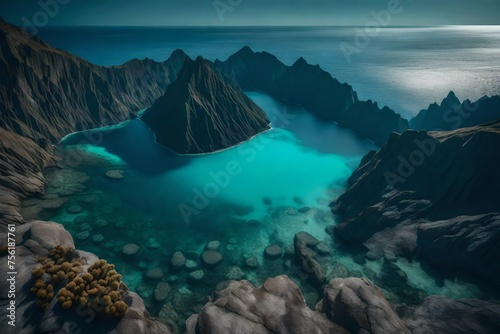 Oceanic mountains in tranquil ascent, a submerged landscape captured by the HD lens. © Muhammad