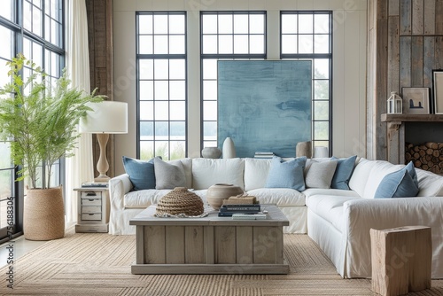 A coastal living room oasis, complete with coastal-inspired furniture designs