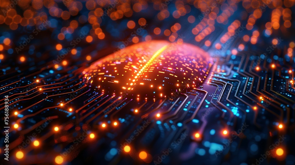 Neural circuit and electronic cyber brain in a quantum computing system, artificial intelligence technology, biotechnology and machine learning concept Neural circuit and electronic cyber brain in a quantum computing system, artificial intelligence technology, biotechnology and machine learning concept
