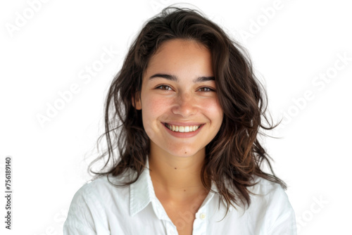 Studio portrait of a beautiful young woman with an attractive smile wearing casual outfits looking at camera, isolated on transparent png background. 