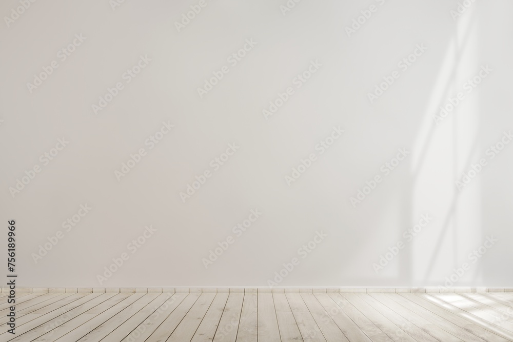 White blank concrete wall mockup with a wooden floor - obrazy, fototapety, plakaty 