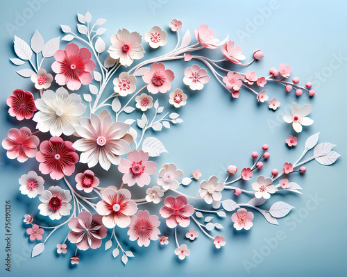 Paper cut origami for Sakura flower and blue background