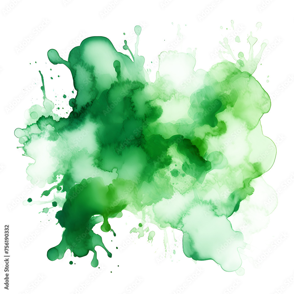 Green stain abstract watercolor. Green stains in watercolor style on white and transparent background