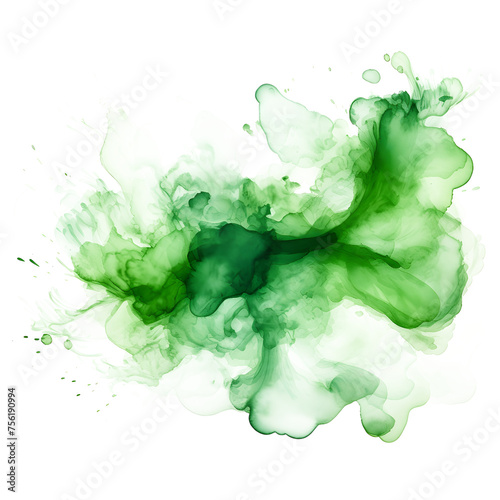 Green stain abstract watercolor. Green stains in watercolor style on white and transparent background