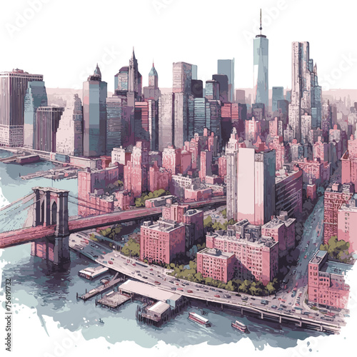 watercolor of new York city skylines isolated on white background 