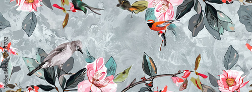 autumn leaves background with birds.