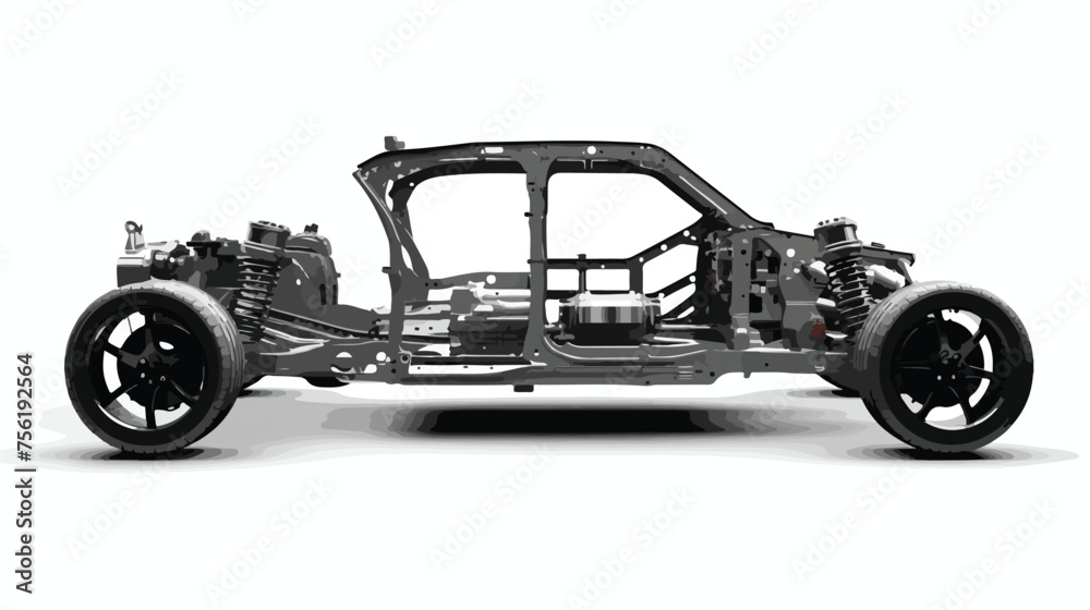 Car Frame with Chassis on white. .. flat vector isol