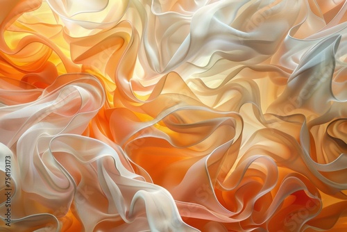 dynamic colorful abstract image showcasing waves of fluid-like fabric in warm tones of orange, yellow, and white creating an organic and flowing aesthetic. abstract background fluid and flower forms