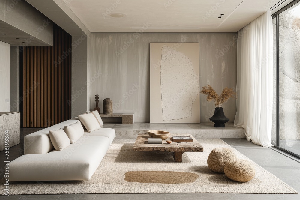 A minimalist-style living room sanctuary, featuring minimalist furniture arrangements A minimalist-style living room sanctuary, featuring minimalist furniture arrangements