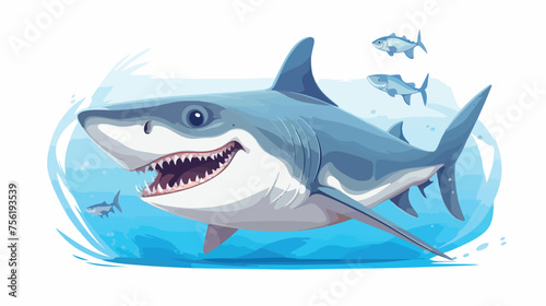 Cartoon great white shark and catfish swimming under