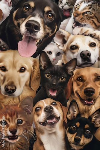 Delighted Dogs and Cats on a Pristine White Background, Generative AI © Crowcat