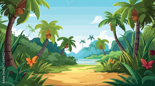 Cartoon tropical landscape unending background for g
