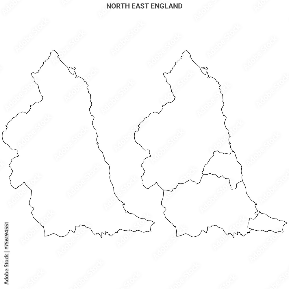 North East England Administrative Map Set - blank outline map