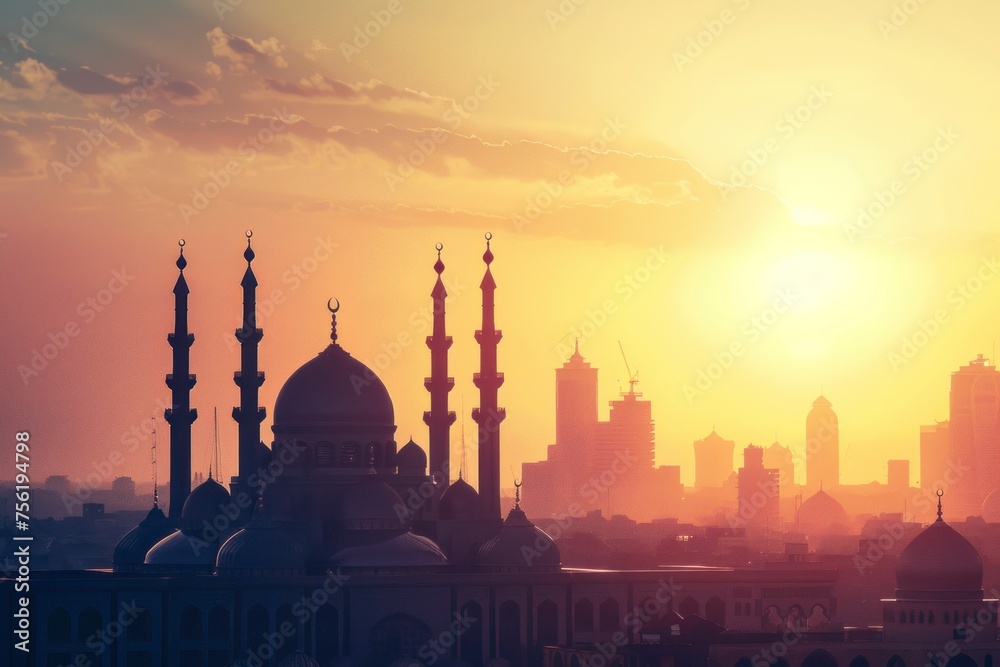 Silhouette Church of Islam and the city , religion concept - generative ai