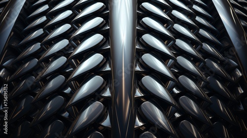 Abstract background boasts scale design. Metal blades enhance beauty.