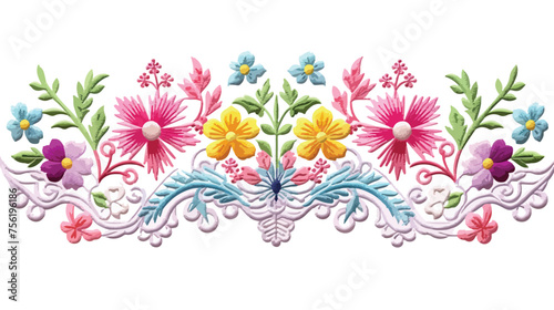Colorful seamless lace border embroidery design for