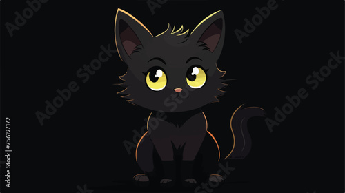 Cute black cat character isolated in white flat vector