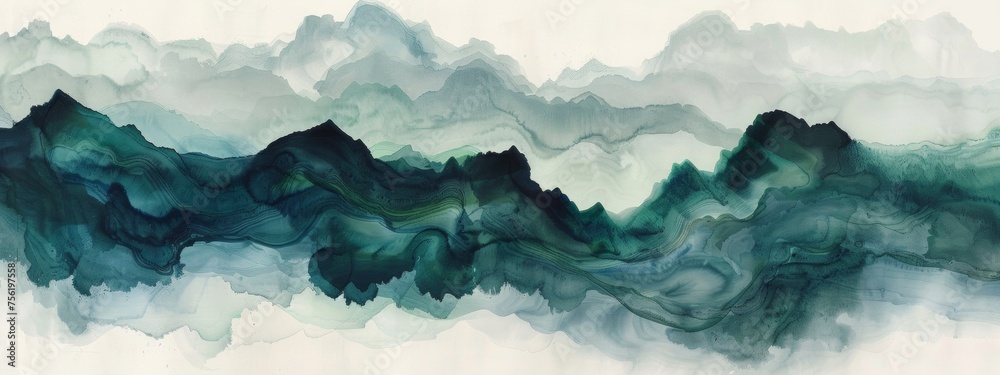diffuse gradients,Chinese landscape,mountain,wet ink,green and blue,minimalist,chinese brush painting diffuse gradients,Chinese landscape,mountain,wet ink,green and blue,minimalist,chinese brush painting