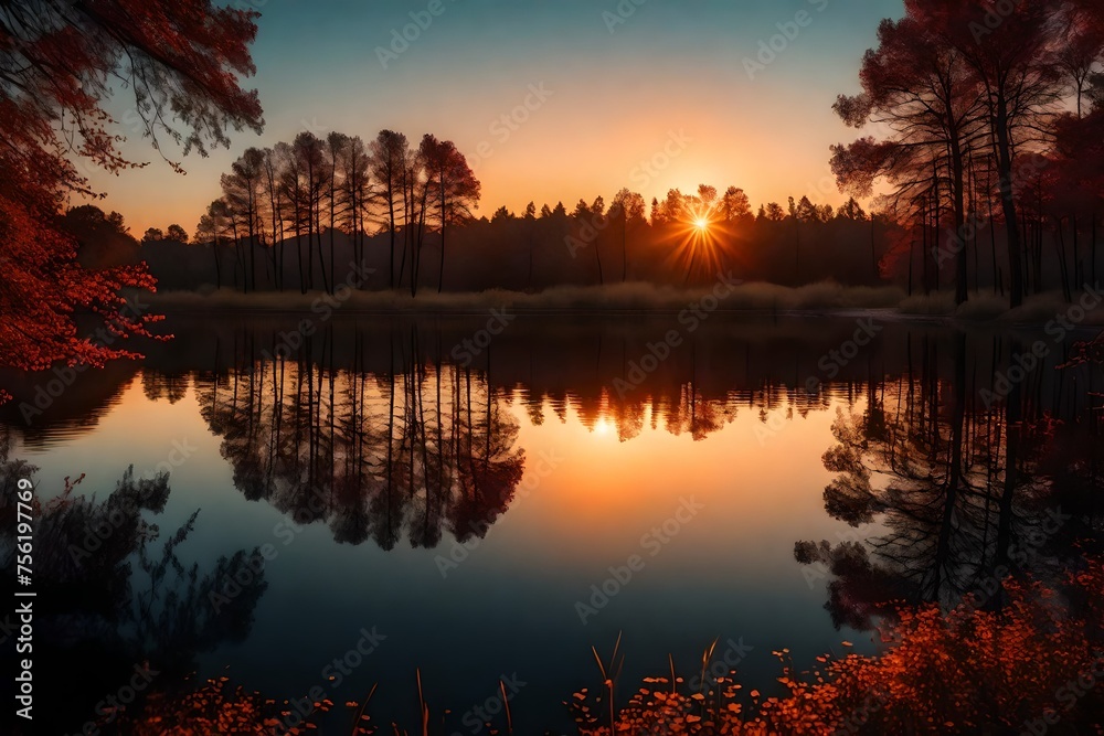 Obraz premium sunset over the river