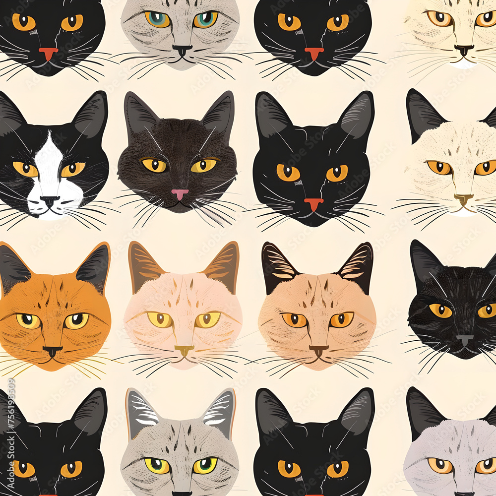 Minimalist and Elegant Cats with Soulful Eyes, Generative AI
