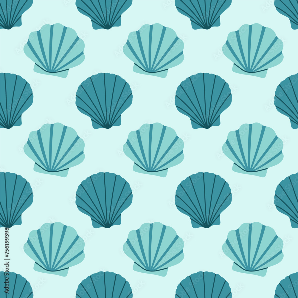 Sea shells seamless pattern. Trendy pattern of seashells for wrapping paper, wallpaper, stickers, notebook cover.
