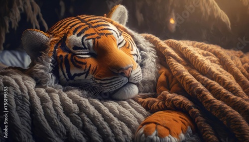 sleepy animal in warm blanket