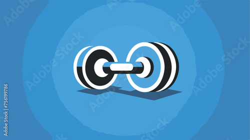 Dumbbell weights sign. Vector. Blue icon with outlin photo