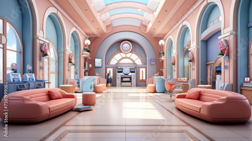A beautiful pink and blue waiting room