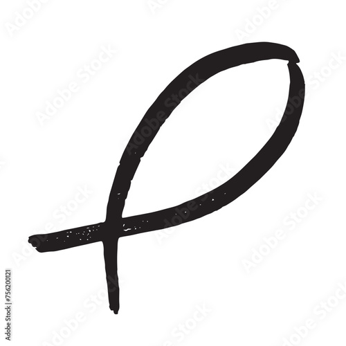 Grunge hand drawn fish religion sign, isolated on white, vector illustration