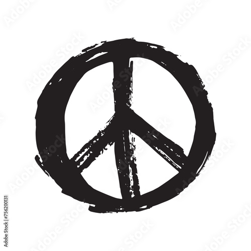 Grunge hand drawn peace sign isolated on white, vector illustration
