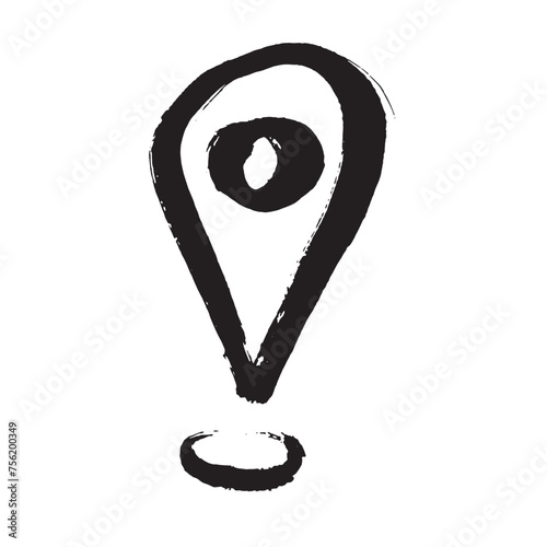 Hand drawn grunge icon of location sign isolated on white, vector