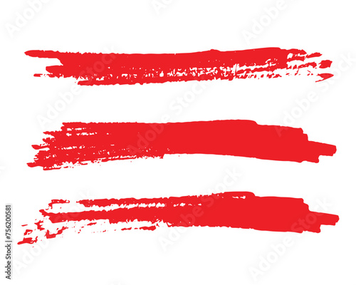 Set of Grunge red brush stroke isolated on white, free hand vector illustration