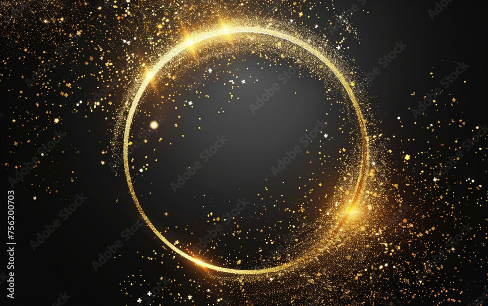 Golden glitter sparkle particle circular frame background Golden glitter sparkle particle circular frame background