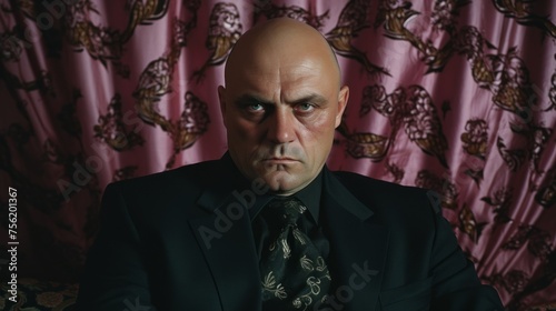 Mafia boss. Portrait of a crime boss. Serious brutal face of a man. Unveiling the Intensity of a Ruthless Mafia Boss