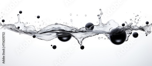 A striking monochrome photograph captures a splash of water with black drops on a white background. The transparent material creates a stunning visual effect, perfect for an eyewear event
