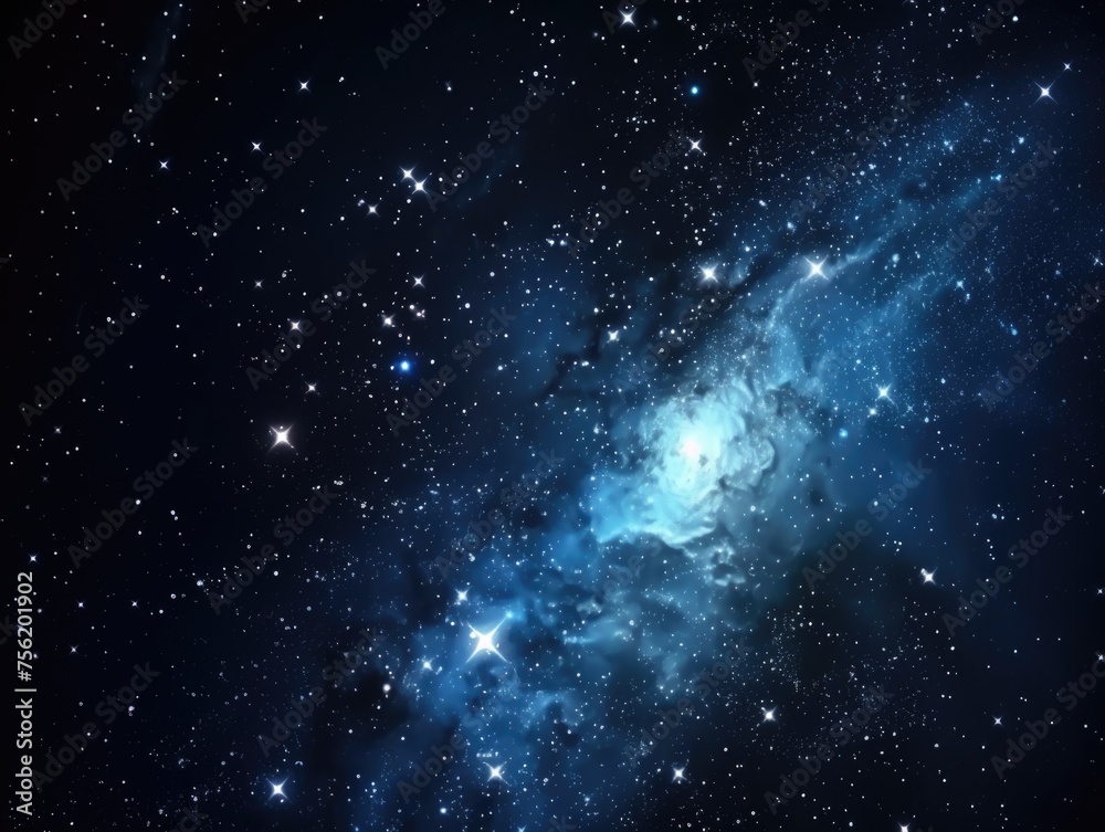 Fototapeta premium Starry sky with blue cloud in middle