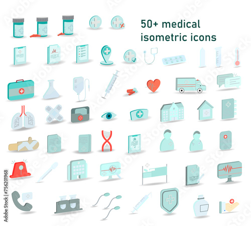 big set of 3D isometric medical icons