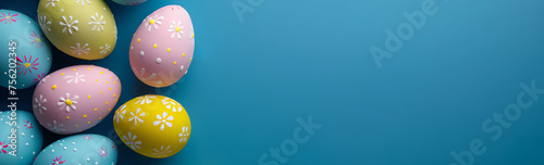 easter eggs on blue background, AI generated