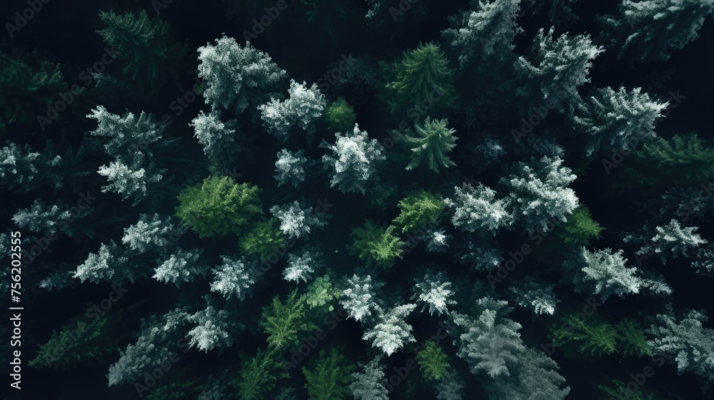 Forest with many trees and some snow on them Forest with many trees and some snow on them