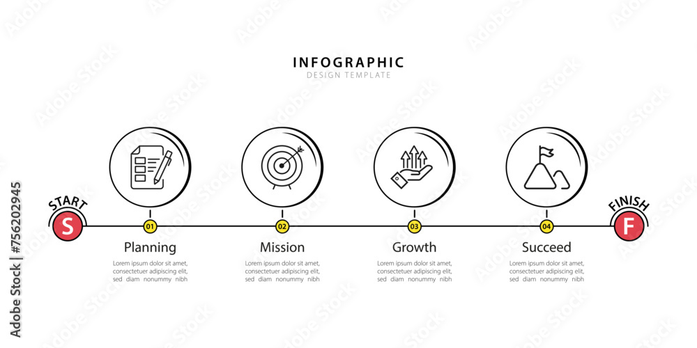 Fototapeta premium Timeline infographic template. 4 Step timeline journey, calendar Flat simple infographics design template. presentation graph. Business concept with 4 options, vector illustration.