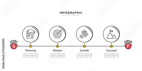 Timeline infographic template. 4 Step timeline journey, calendar Flat simple infographics design template. presentation graph. Business concept with 4 options, vector illustration.
