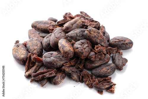 Dried Cocoa beans isolated on a white background