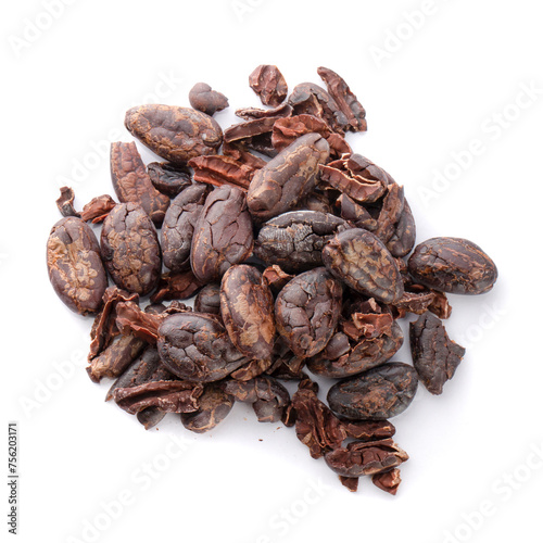 Dried Cocoa beans isolated on a white background